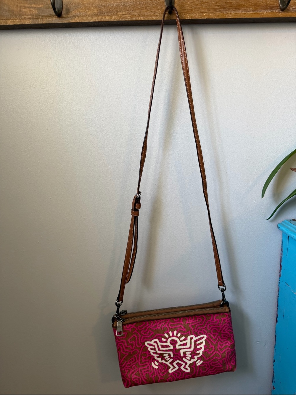 COACH x Keith Haring Lyla Crossbody Bag F11773 Fuchsia Brown Flying Angel Art - Picture 2 of 16